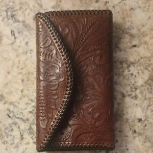 Vintage Hand Tooled Brown Leather Wallet